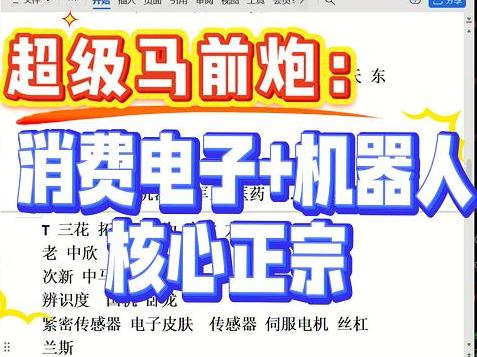 超级马前炮：消费电子+机器人 核心正宗