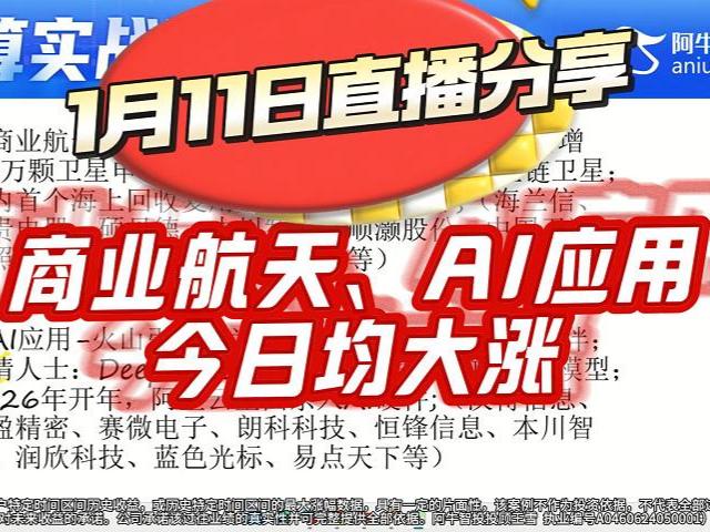 1月11日直播分享 商业航天、AI应用 今日均大涨