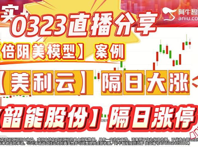 0323直播分享的【倍阴美模型】案例【美利云】隔日大涨、【韶能股份】隔日涨停！