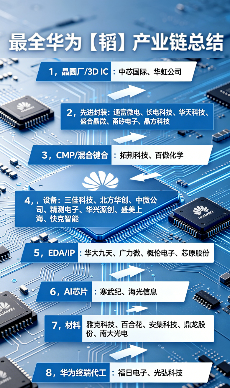 最全华为韬产业链总结，8大方向概念股！
