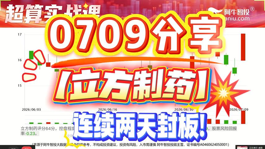 0709分享【立方制药】 连续两天封板!