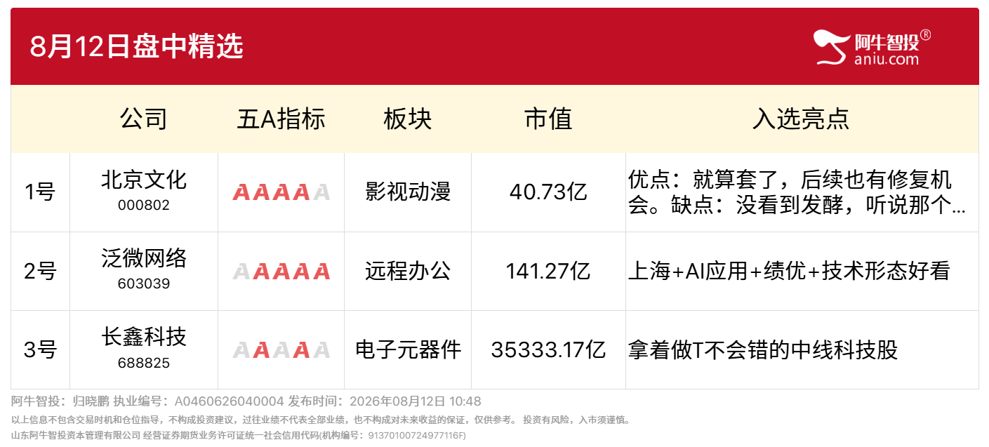 8月12日盘中精选