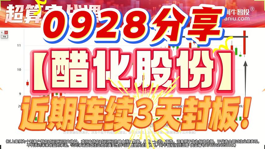 0928分享【醋化股份】近期连续3天封板！