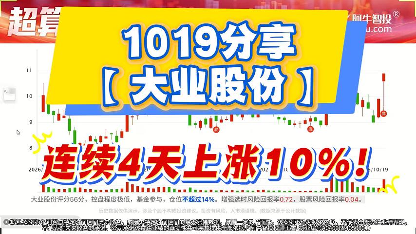 1019分享【大业股份】连续4天上涨10%！