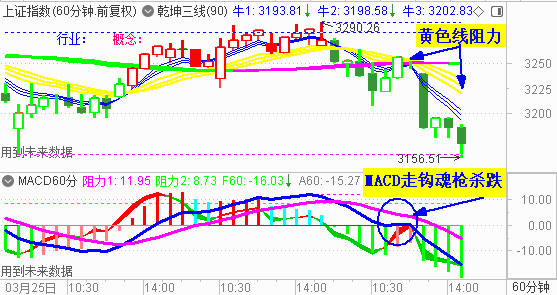 大盘60分钟MACD走钩魂枪杀跌