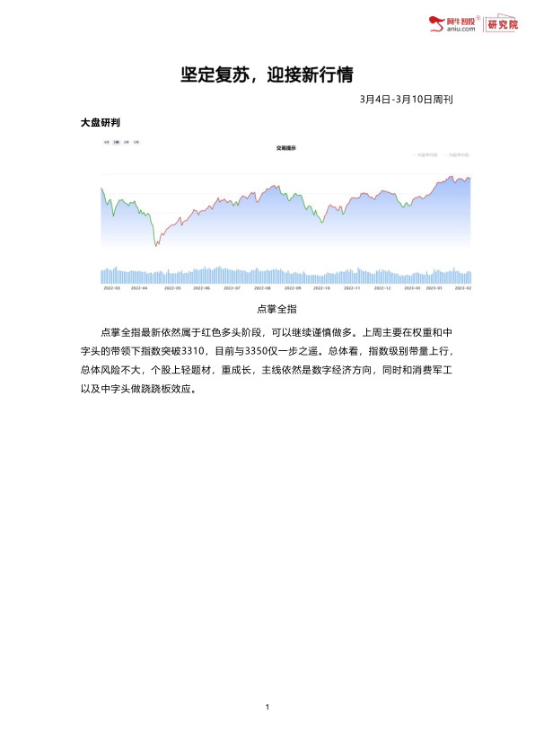 继续看好数字方向二波和国产替代机会，同时关注券商带动大盘上行，和消费的弹性机会