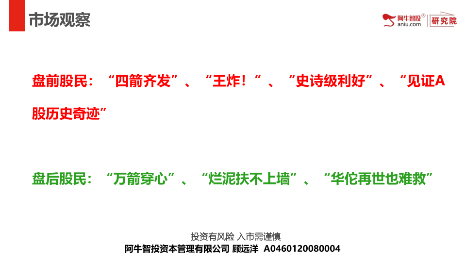 谨记：利好无法改变趋势，逻辑底层问题不在于政策刺激力度
全天实体上涨仅186家，实体下跌3%家数超过3501家
难得情绪底，被利好干扰，下一次情绪底，必然恐慌涌出
